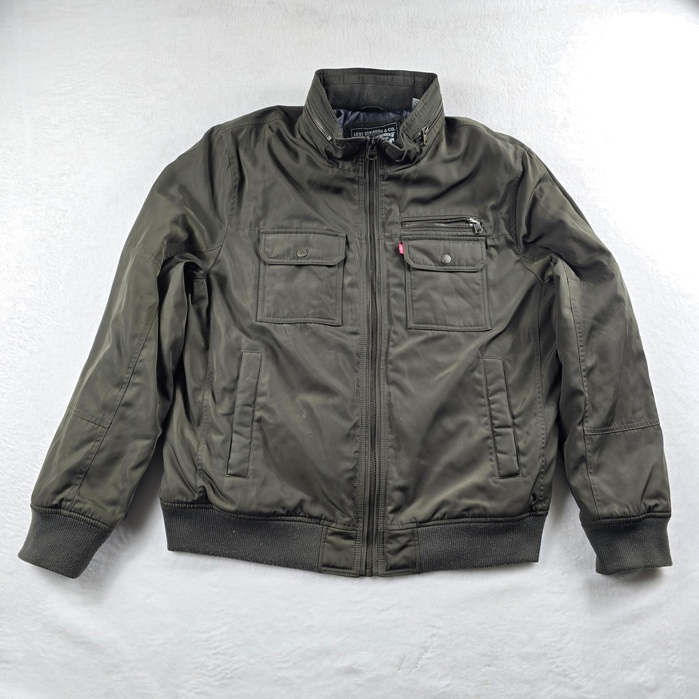 Levis Mens XL Olive Green Bomber Jacket Full Zip Multi Pocket Size Extra Large